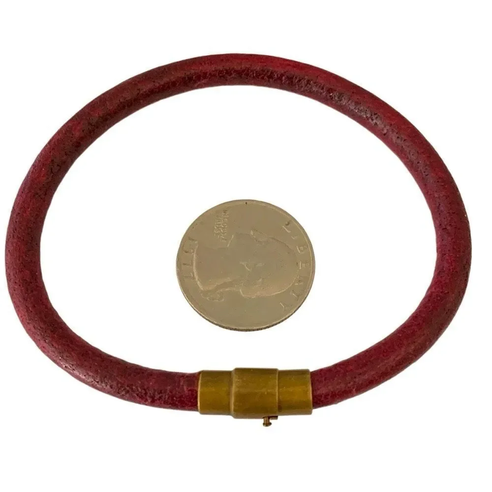 Burgundy Leather  Bracelet with Antique Brass Barrel Clasp - Picture 8 of 8